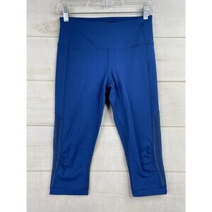 Lululemon Leggings Womens 6 Run Cropped Blue Ruched Mesh Pocket Pull On 17" in